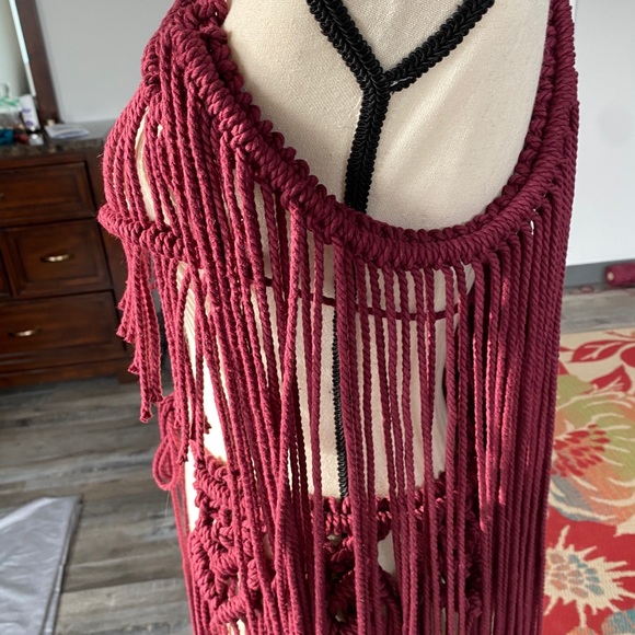 Handmade Wine Red Macramé Dress Unique Small - Picture 4 of 16